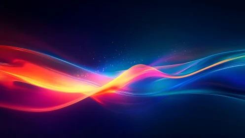 Radiant neon light waves flow across deep cosmic space.