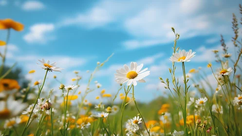 Daisies Dancing Against Infinite Blue Skies