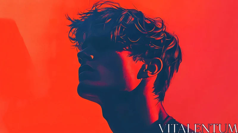 Neon duotone male portrait in bold red and cobalt lighting.