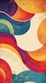 Curved retro shapes in warm and cool color bands.