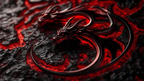 Glossy tri-dragon emblem rendered over molten lava relief surface