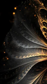 Fractal feather plumes with golden bioluminescent particle stream