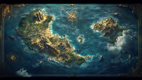 Gilded Archipelago Dream: A Cartographer's Mythical Paradise.