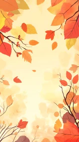 Golden autumn foliage frame with drifting scarlet leaves.