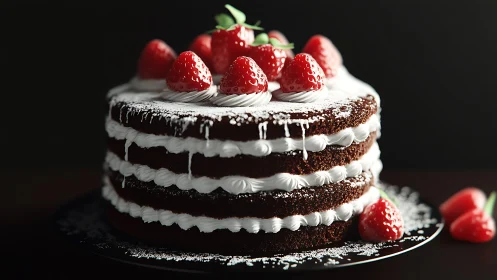 Elegant Layered Chocolate Cake with Fresh Raspberries