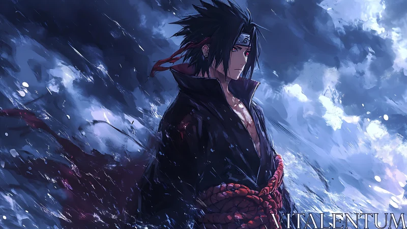 Stormlit warrior gazes ahead with calm, determined focus