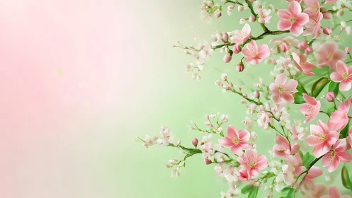 Blossoms Dance: Delicate Pink Florals in Gradient Springtime.