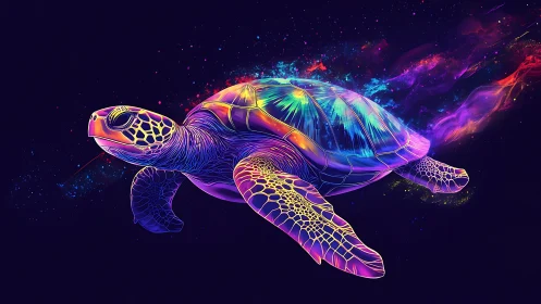 Neon spectral sea turtle in cosmic fluid dynamics field