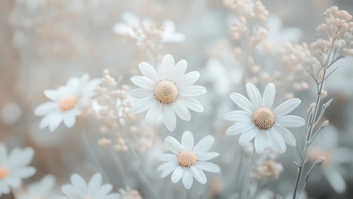 Daisies with Soft Focus Depth: White Petals Radiating from Textured Centers