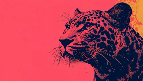 Leopard Portrait in Bold Neon Graphic Style.