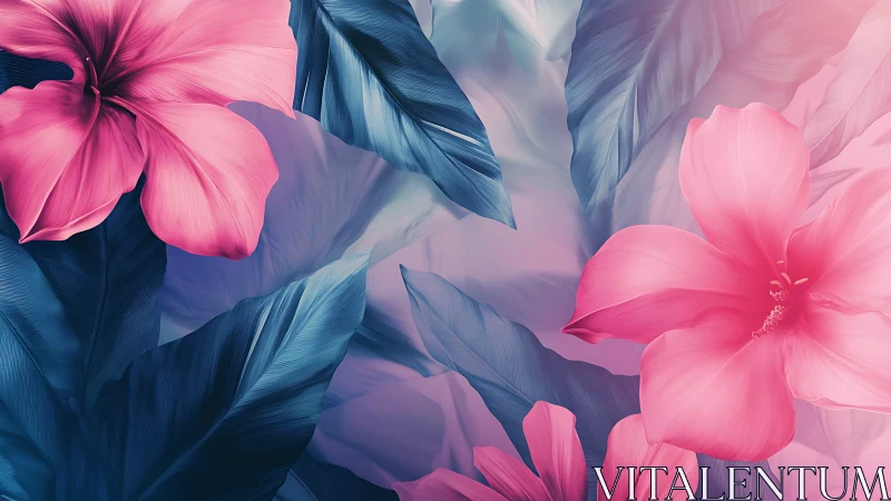 Pink Petals & Teal Whispers: Floral Dreams in Motion.