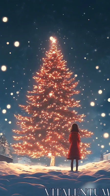 Snowlit wonder blooms as a girl meets a luminous tree