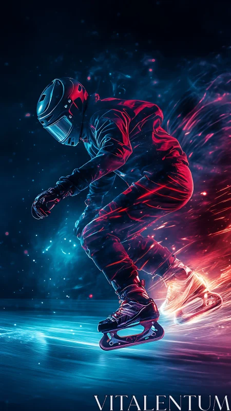 Cyberpunk ice skater in neon motion-trail composition.