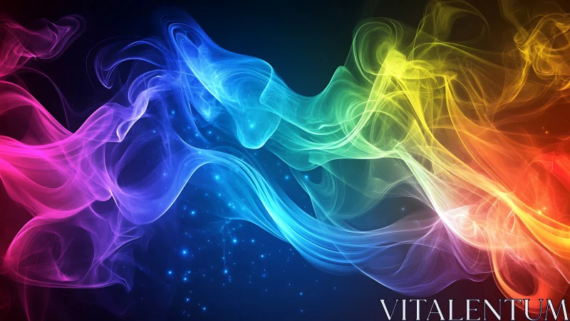 Colorful ribbons of light swirl gently across a starry void