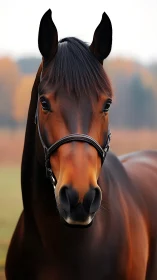 Photorealistic equine portrait with shallow depth of field.