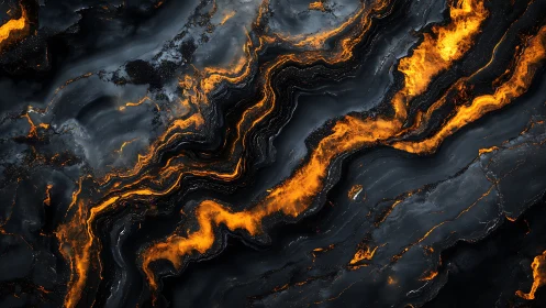 Molten Rivers Dance Through Volcanic Stone Cracks.