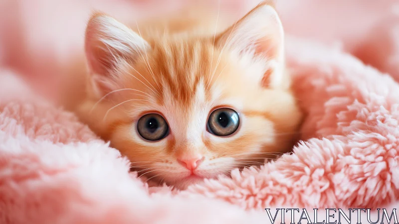 Orange and White Kitten in Pink Blanket