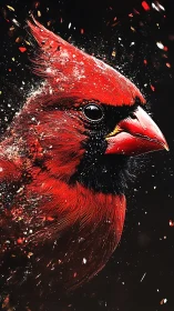Explosive digital rendering isolates a cardinal in dynamic motion