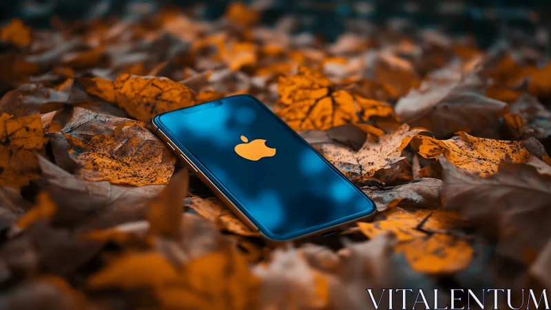 Apple iPhone on Golden Autumn Leaves in Natural Light