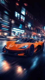 Neon storm supercar slicing night streets in orange armor.