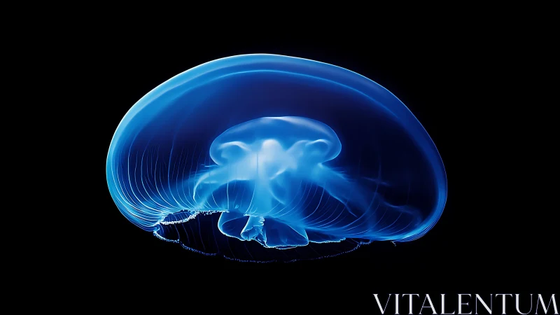 Luminous moon jelly drifting like a neon underwater halo.