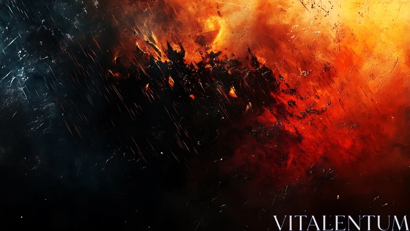 Explosive Fire Burst Against Dark Rain.