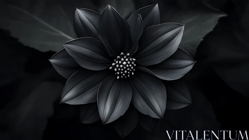 Monochromatic lotus bloom with crystalline stamens, dramatic chiaroscuro lighting.