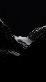 Minimalist 3D glacial valley under dramatic low-key lighting.
