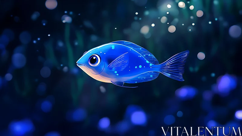 Bioluminescent blue reef fish rendered in stylized digital gloss