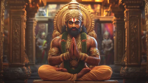 Regal yogic deity in ornate golden shrine rendered photorealistically