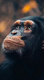 High-resolution close portrait of contemplative chimpanzee gaze.