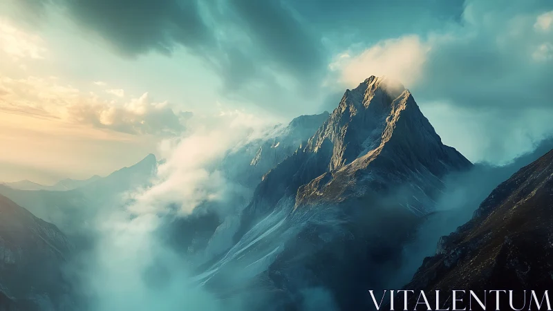 Storm-kissed mountain spine leans through turquoise cloud rivers