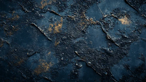 Midnight slag terrain kissed by scattered ember-gold flecks.