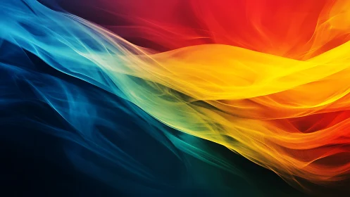 Multicolored translucent waveforms intersect across dark field