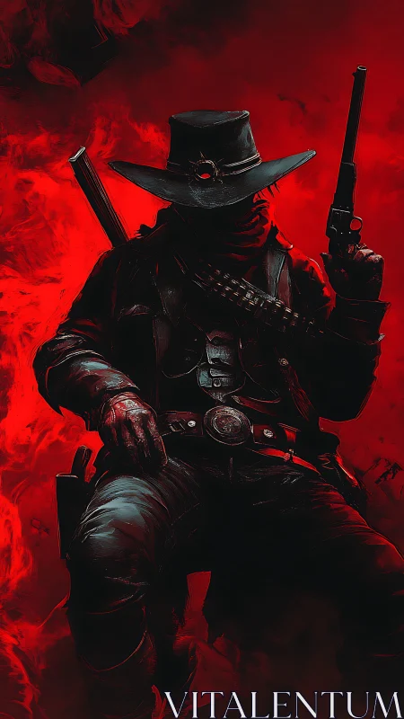 Gun-smoke drifter lounges inside a storm of crimson fog