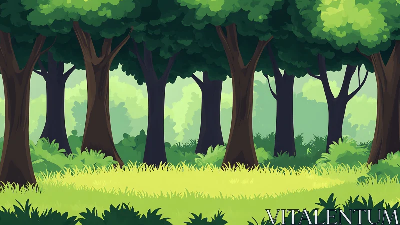 Layered Forest Canopy with Volumetric Light Rendering Through Dense Deciduous Trees