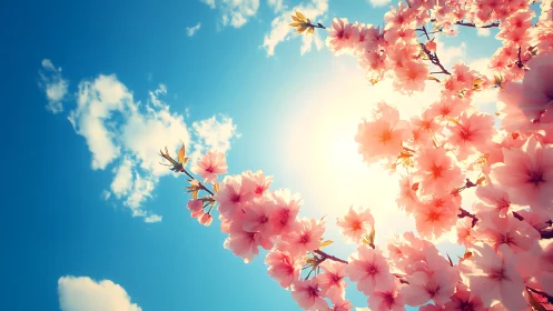 Sunlit cherry blooms drifting into an endless spring sky.
