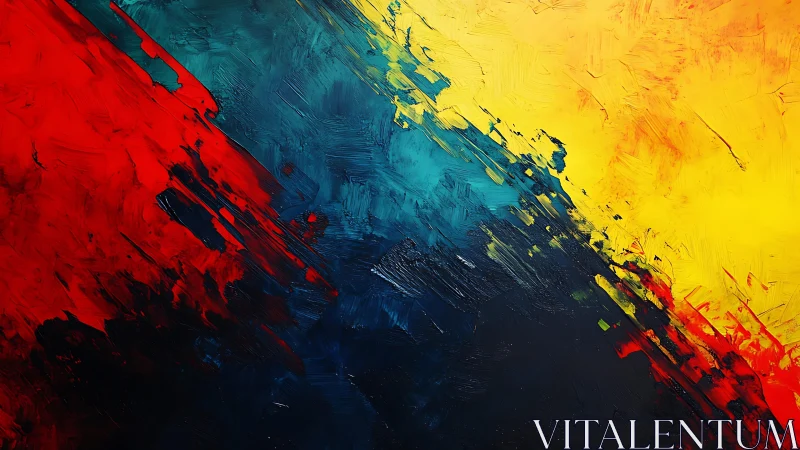 Bold Abstract Painting With Red, Yellow, and Blue Brush Strokes.