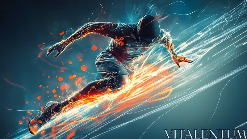 Sprint of light and fire in an electric digital rush.