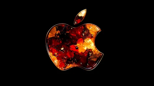 Molten glass apple logo glows against deep black void