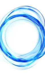 Blue translucent circular wave lines on white background.