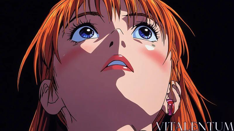 Low-angle anime portrait isolates emotional gaze and specular light