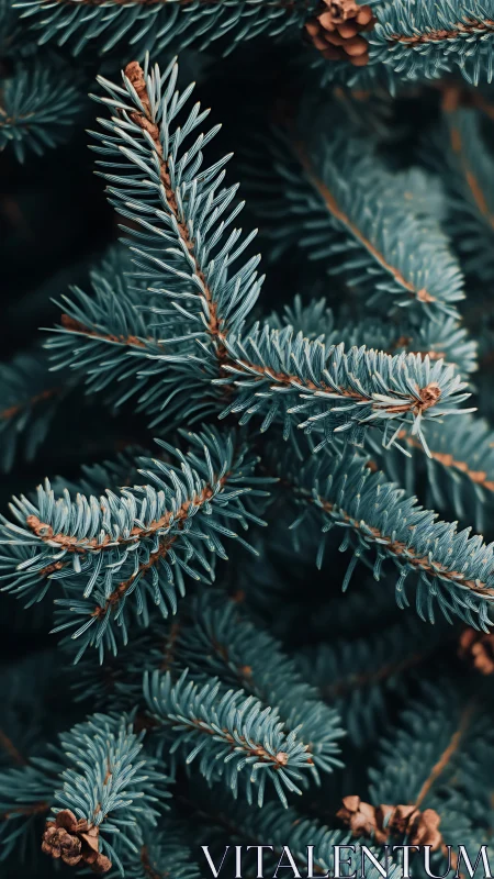 Macro study of blue spruce needles in shallow depth of field.