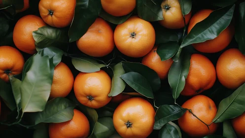Ripe oranges nestle in glossy leaves under soft natural light