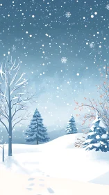 Vectorial winter landscape with snowfall particle dynamics.