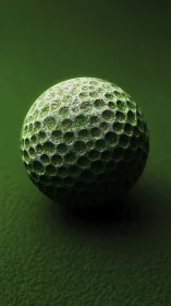 Textured green golf ball rests on dark matte surface