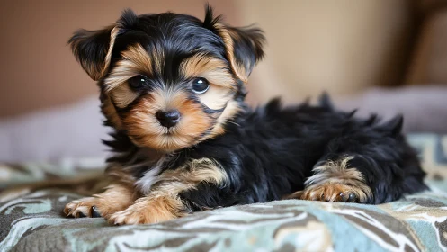 Button-eyed couch explorer puppy in soft morning hush.