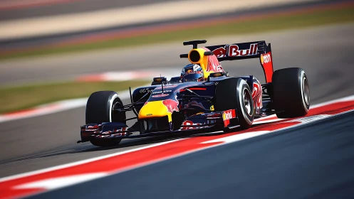 Red Bull Formula One car racing on a modern circuit track.