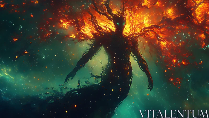 Stellar pyroclastic titan confronting solitary cosmic observer.