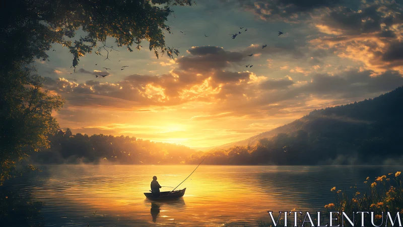 Solitude in a golden lake, where evening hushes loud hearts.